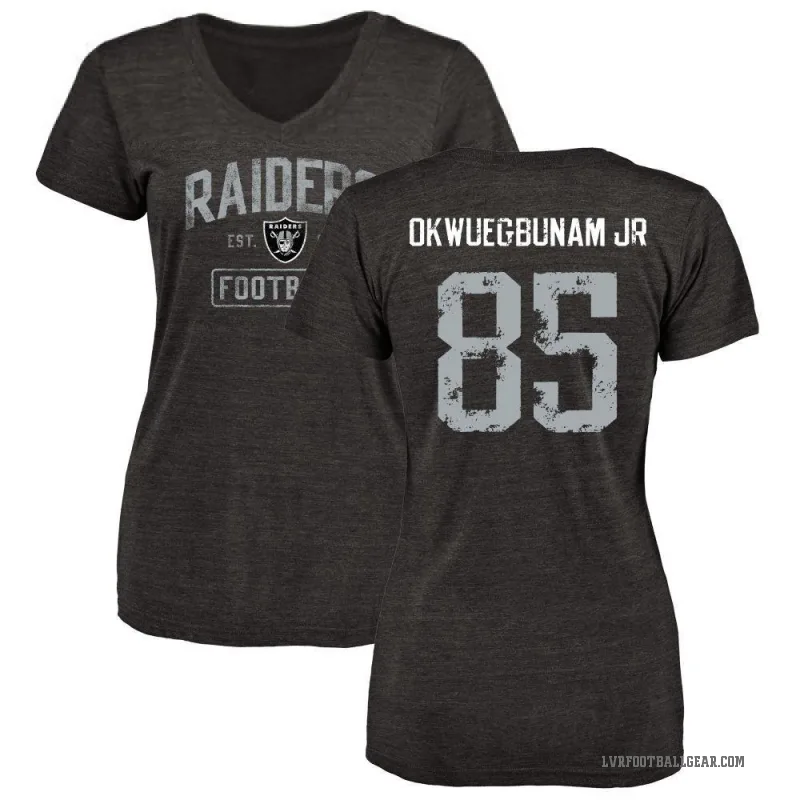 Albert Okwuegbunam Jr. Women's Black Las Vegas Raiders Distressed V-Neck T-Shirt