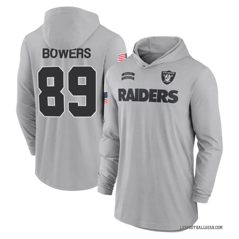Brock Bowers Youth Gray Las Vegas Raiders 2024 Salute to Service Lightweight Performance Long Sleeve Hooded T-Shirt