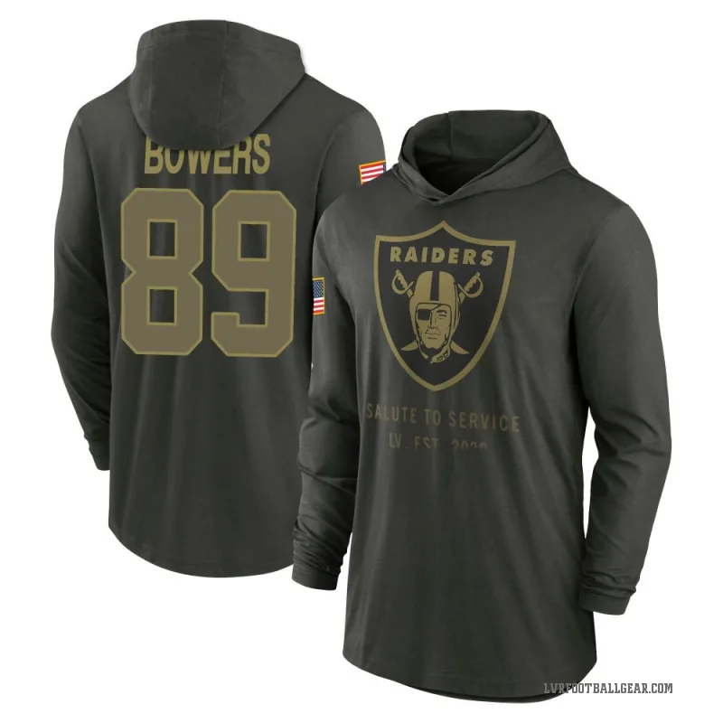 Brock Bowers Youth Green Las Vegas Raiders Forest/ 2025 Salute to Service Sideline Lightweight Hooded Pullover Long Sleeve T-Shi