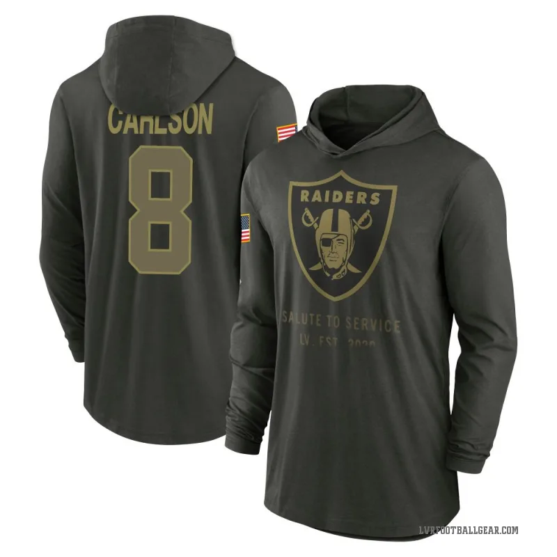 Daniel Carlson Youth Green Las Vegas Raiders Forest/ 2025 Salute to Service Sideline Lightweight Hooded Pullover Long Sleeve T-S