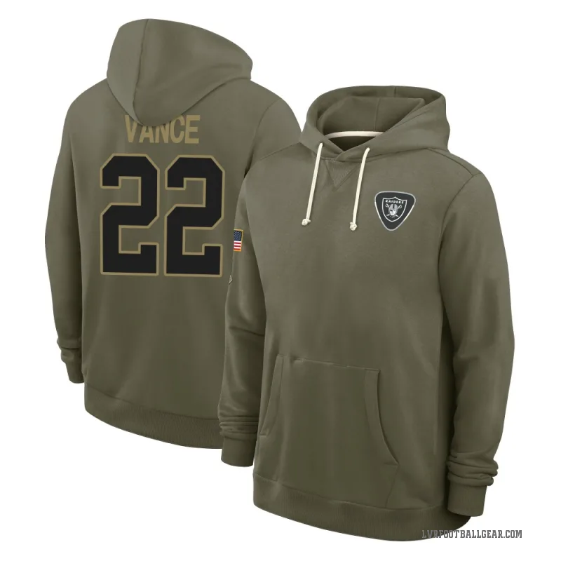 Greedy Vance Youth Olive Las Vegas Raiders 2025 Salute to Service Hoodie