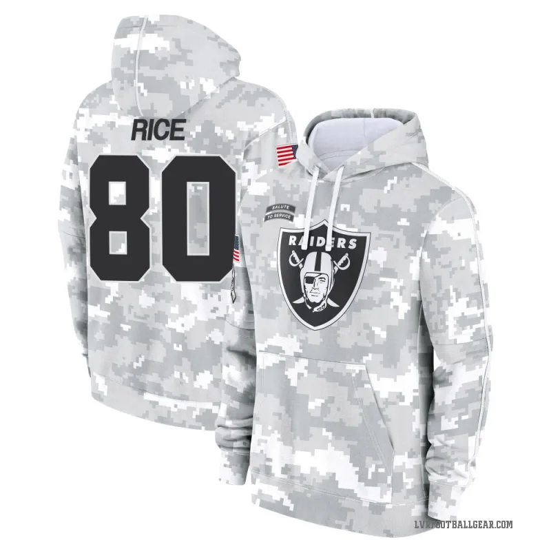 Jerry Rice Men's Camo Las Vegas Raiders Arctic 2024 Salute to Service Club Fleece Pullover Hoodie