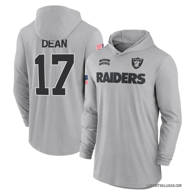 Nakobe Dean Men's Gray Las Vegas Raiders 2024 Salute to Service Lightweight Performance Long Sleeve Hooded T-Shirt
