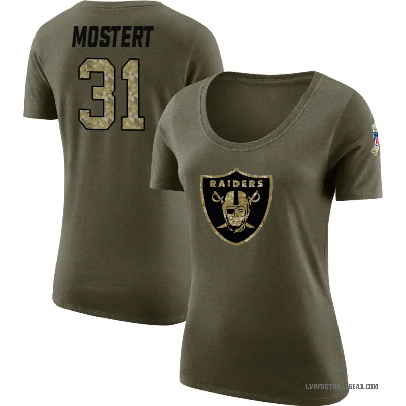 Raheem Mostert Women's Olive Las Vegas Raiders Salute to Service Scoop Neck T-Shirt