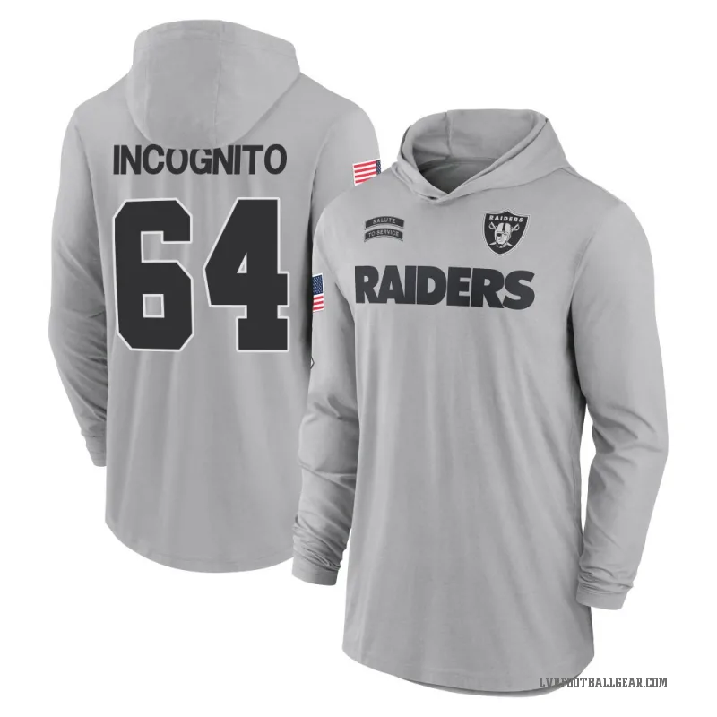Richie Incognito Men's Gray Las Vegas Raiders 2024 Salute to Service Lightweight Performance Long Sleeve Hooded T-Shirt