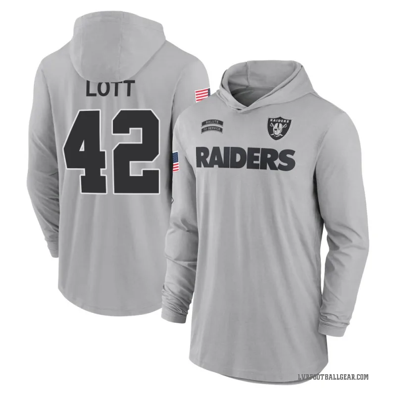 Ronnie Lott Men's Gray Las Vegas Raiders 2024 Salute to Service Lightweight Performance Long Sleeve Hooded T-Shirt