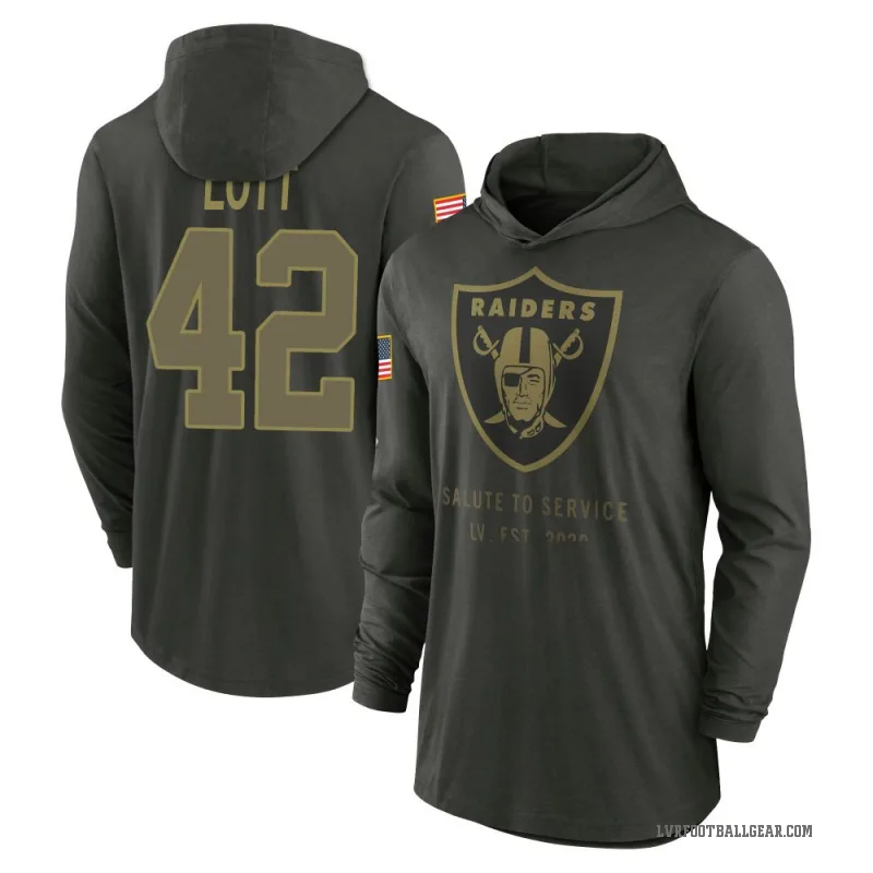 Ronnie Lott Men's Green Las Vegas Raiders Forest/ 2025 Salute to Service Sideline Lightweight Hooded Pullover Long Sleeve T-Shir