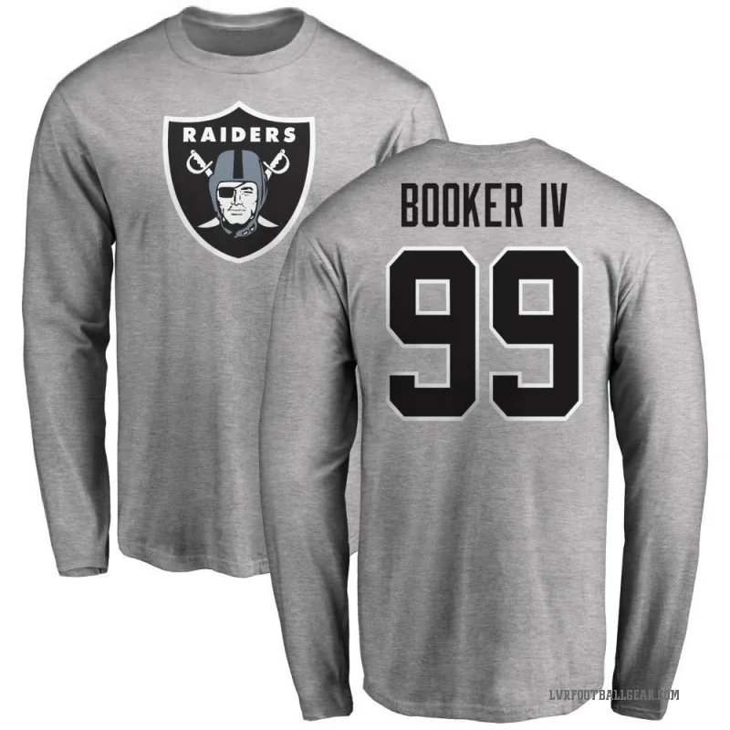 Thomas Booker IV Men's Ash Las Vegas Raiders Logo Long Sleeve T-Shirt -