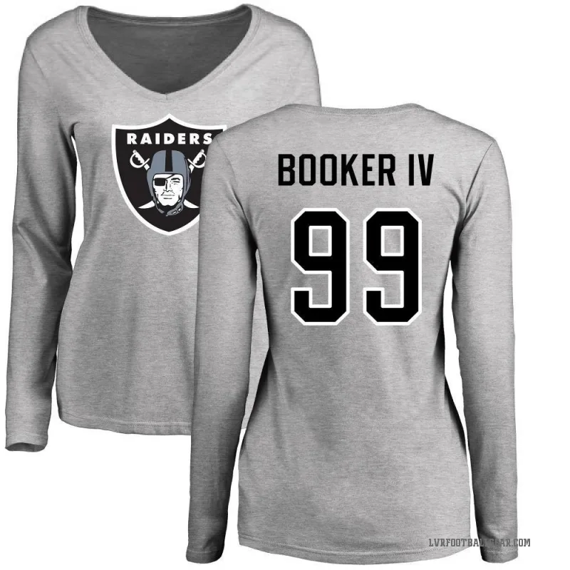 Thomas Booker IV Women's Ash Las Vegas Raiders Logo Slim Fit Long Sleeve T-Shirt -