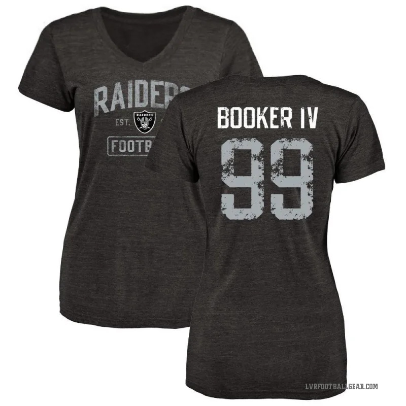 Thomas Booker IV Women's Black Las Vegas Raiders Distressed V-Neck T-Shirt