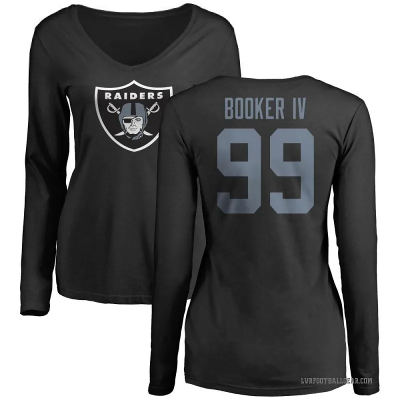 Thomas Booker IV Women's Black Las Vegas Raiders Logo Slim Fit Long Sleeve T-Shirt -