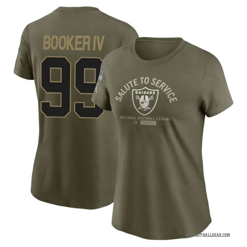 Thomas Booker IV Women's Olive Las Vegas Raiders 2025 Salute to Service Sideline T-Shirt