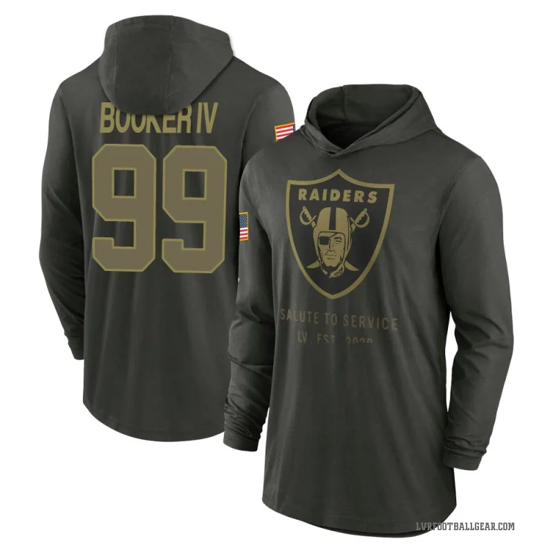 Thomas Booker IV Youth Green Las Vegas Raiders Forest/ 2025 Salute to Service Sideline Lightweight Hooded Pullover Long Sleeve T