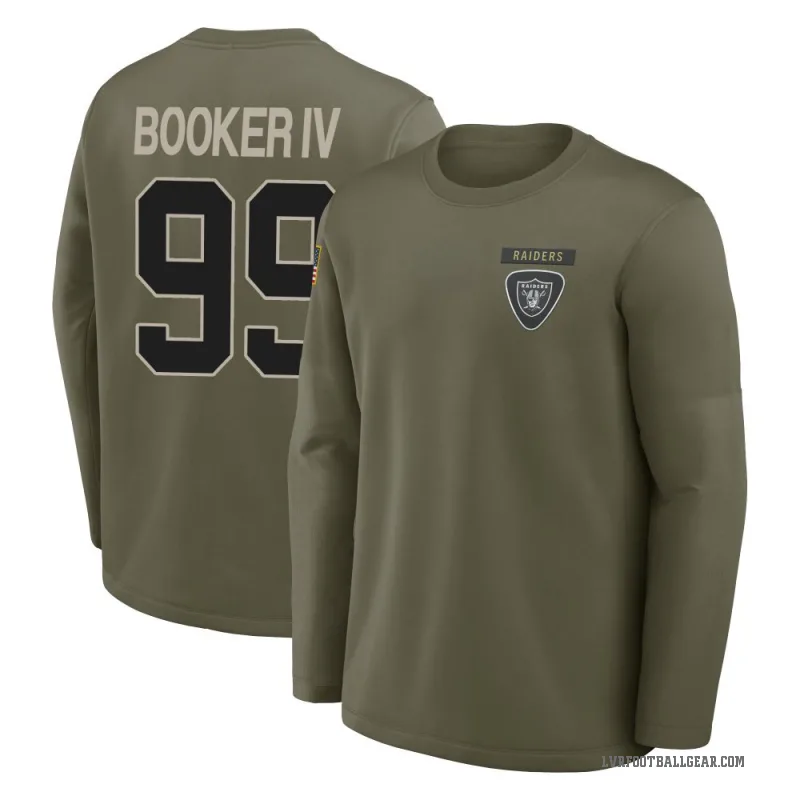 Thomas Booker IV Youth Olive Las Vegas Raiders 2025 Salute to Service Sideline Coaches Long Sleeve T-Shirt