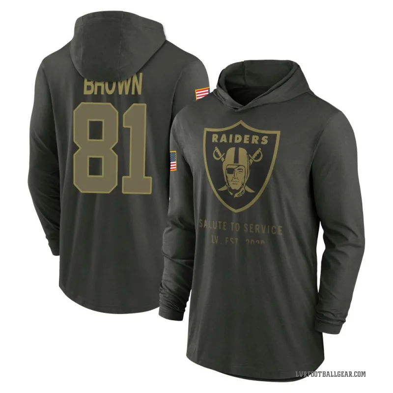 Tim Brown Men's Green Las Vegas Raiders Forest/ 2025 Salute to Service Sideline Lightweight Hooded Pullover Long Sleeve T-Shirt