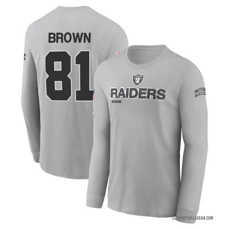 Tim Brown Youth Brown Las Vegas Raiders Gray 2024 Salute to Service Long Sleeve T-Shirt