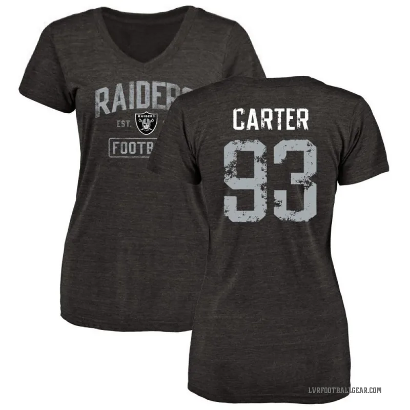 Zach Carter Women's Black Las Vegas Raiders Distressed V-Neck T-Shirt
